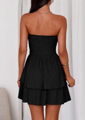 PRETTYGARDEN Women's 2026 Summer Strapless Tube Mini Dress Off Shoulder Smocked Ruffle A Line Flowy Short Party Club Dresses (Black,XX-Large) - Thumbnail 2