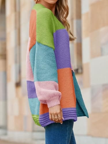 Saodimallsu Womens Boho Cardigans Colorful Long Sleeve Cardigan Open Front Sweaters Chunky Knit Coats Loose Fit 2026 Lake Blue - Thumbnail 3