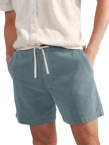 PLEPAN Mens Shorts Corduroy 5 Inch Drawstring Elastic Waist Beach Casual Shorts for Men, Light Blue, US (40) XXL - Image 1