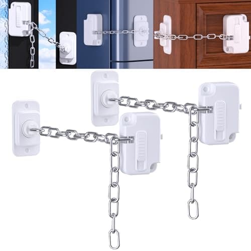 Bstsilver Child Proof Door Lock with Adjustable Strap, Cat Door Latch Holder, Keep Dog Out of Litter Box, Window Security Lock Babyproofing, Cabinet Chain Safety Lock for Toddler Dementia Pet, 2 Pack