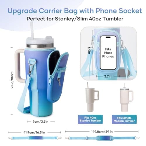 linmaya Water Bottle Carrier Bag for Stanley Cup 40/30oz with Phone Holder Pockets,Neoprene Water Bottle Cross-body Bag with Adjustable Shoulder & Hand Strap Stanley Cup Accessories - Thumbnail 3
