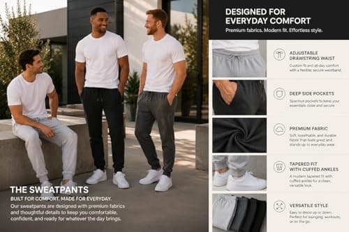 BROOKLYN'S BEST Pack of 3 Men Jogger Pants - Sweatpants for Men with Pockets, Elastic Waistband, Cuffed Ankles, Active Fleece Athletic and Workout Pants - Black/Charcoal/Heather Grey, X-Large - Thumbnail 4