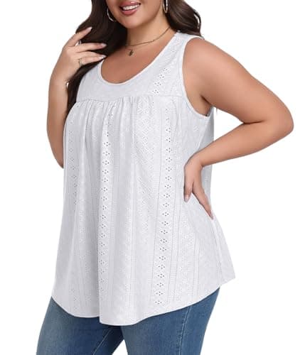 Lastshe Plus Size Sleeveless Tunic Tops for Women Summer Tops for Women Stretchy Sleeveless Tunic, White, 3X - Image 1