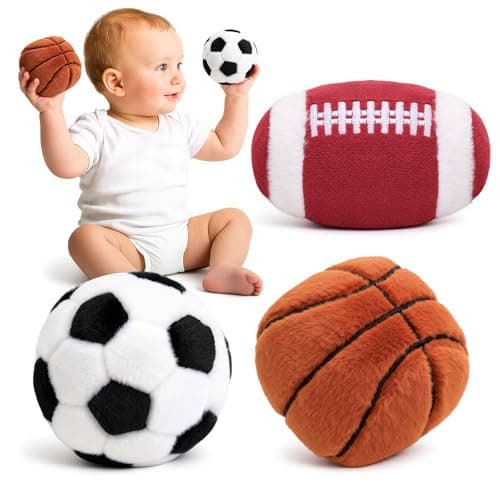 Baby Ball Toys 0-6 Months, Newborn Plush Rattle 3pcs Football Basketball Soccer Sports Set-Sensory Toys with Rattles for 0 3 6 9 12 Months Infant Boys Girls Birthday or Shower Gifts - Image 1