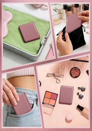 Compact Mirror, Rechargeable 30X Magnifying Mirror with 3 Lighting Modes & Dimmable Brightness, Portable Travel Makeup Mirror with Light, Essentials for Travel, Pocket, Purse, Gifts for Women Rose - Thumbnail 6