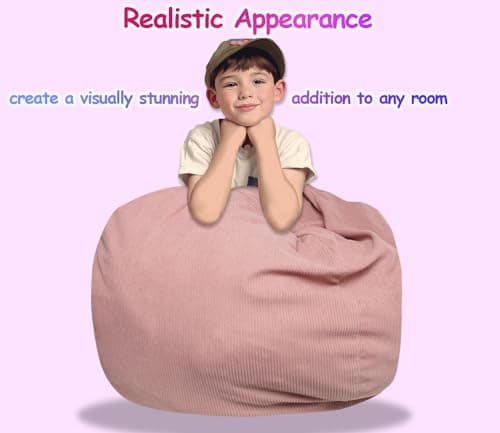 Bean Bag Cover for Organizing Plush Memory Foam Stuffed Animal Bean Bag Storage Soft Washable Premium Corduroy Organizer Keep Room Clutter Stuffable (Without Filling) X-Large - Thumbnail 3