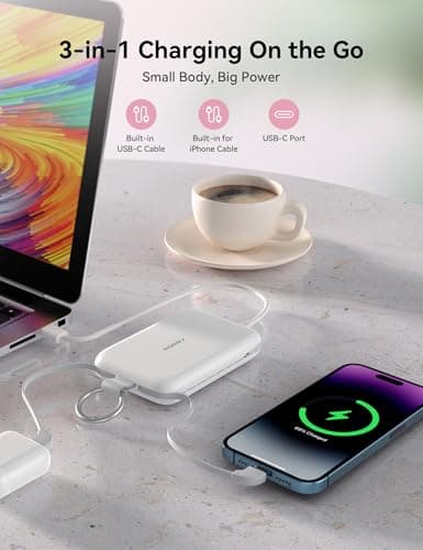 RORRY Portable Charger, 10000mAh PD 30W Fast Charging Portable Charger Power Bank with Built-in Cables, Travel Keychain Charger Battery Pack for iPhone 17/16/15/14/13/12, for AirPods 2/3/4/Pro, Blue - Thumbnail 5