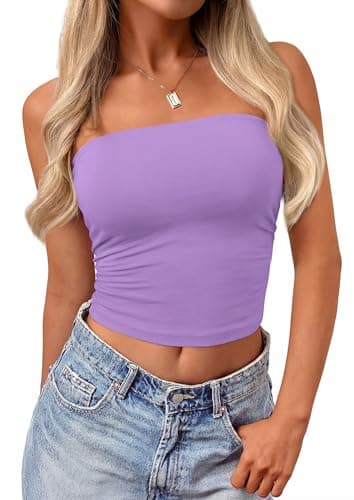 PRETTYGARDEN Womens Tube Top 2026 Summer Going Out Tops Strapless Y2K Bandeau Spring Fitted Shirts Beach Vacation Clothes (Purple,X-Large) - Image 1