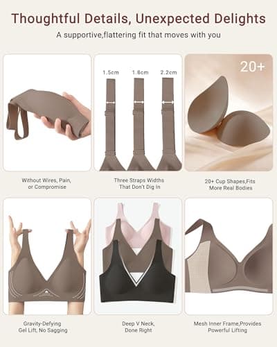As Fairy Wireless Lift Bra for Women Seamless Deep V Jelly Bra Adjustable & Supportive T-Shirt Bra for Sleep(Grey 42DD) - Thumbnail 6