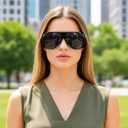 FEISEDY Retro Oversized Aviator Sunglasses Womens Men Trendy Vintage 70s Style Big Square Shield B0344 - Thumbnail 3