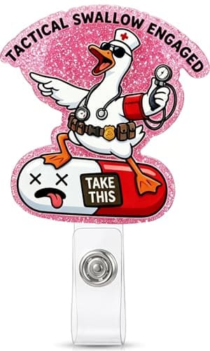 Retractable Badge Reel with Alligator Clip, Heavy Duty, Cute Funny ID Name Tag Holder for Nurses, Doctors, Teachers, and Office (Pink-Take This)