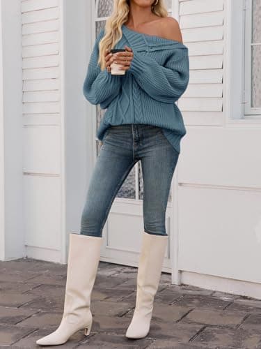 Saodimallsu Womens Oversized Cable Knit Sweaters 2025 Fall Winter Trendy Button Up Turtleneck Chunky Pullover Sweater Tops - Thumbnail 5