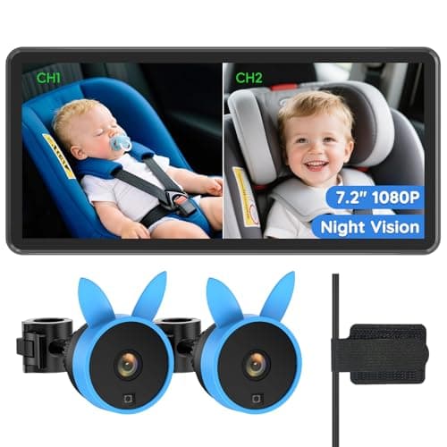 Babyvue BV3PRO Dual Baby Car Camera for 2 Boys, 7.2" 1080P HD Split Screen, Crystal Clear IR Night Vision, No Distortion Display Baby Car Monitor, Safe Driving for Back Seat & Pets - Image 1
