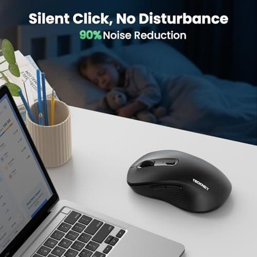 TECKNET Rechargeable Bluetooth Mouse, [ USB + BT5.0 + BT3.0 ] Wireless Mouse, Ergonomic Design, Silent Click, 6-Level 4800 DPI Wireless Mice, 3-Device Switching for Laptop, Computer, MacBook（Black） - Thumbnail 6