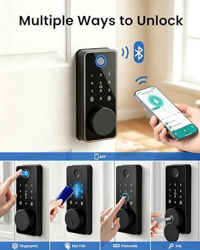 IBLOG Smart Deadbolt Lock, 5-in-1 Keyless Entry Door Lock App Control, Fingerprint Electronic Touchscreen Keypad, Auto Locking, IP54 Weatherproof, Easy Install Digital Deadbolt for Front Door - Thumbnail 3