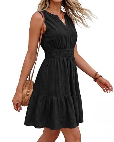 BTFBM Women Summer Dresses 2026 Casual Mini Dress Sleeveless V Neck Boho Beach Fashion Clothing A Line Dress Pockets(Black, Medium) - Thumbnail 4