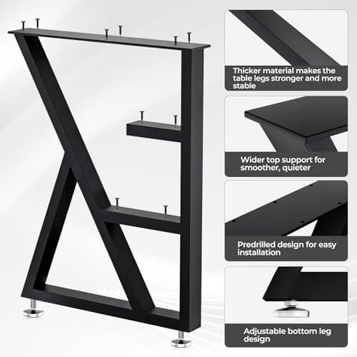 SNYXXOZ Table Legs 28”H x 20”W Heavy Duty Metal Furniture Legs K Shape for Dining Table Kitchen Table Office Desk Table Base Replacement with Adjustable Feet Pads Screws 1000 LBS Load Black Set of 2 - Thumbnail 6