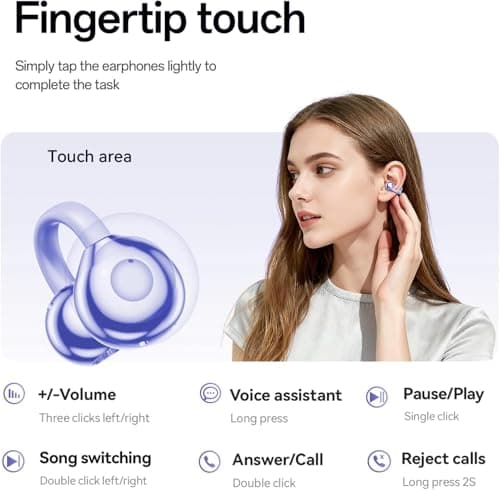 WUYUEGE Upgraded Clip-On Earbuds Comfortable Fit,Open Ear Buds Bluetooth 6.0 Wireless Headphones for Women, Lightweight for Small Ears,Stable Connection for Work,Sports,Glasses Friendly & Gift(purple) - Thumbnail 5