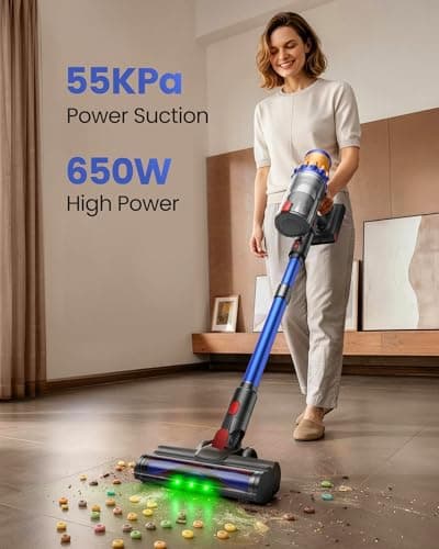 Cordless Vacuum Cleaner, 650W/55Kpa Vacuum Cleaners for Home, 70Mins Stick Vacuum with Self-Standing,Anti-Tangle,Wall Mount Charging,Lightweight Wireless Vacuum for Hardwood Floors Carpet Pet Hair Car - Thumbnail 2