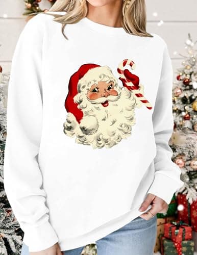 LETSEE Merry Christmas Sweatshirt for Women Crewneck Graphic Loose Fit Casual Pullover Shirts Xmas Gifts Holiday Tops, A-White, X-Large - Thumbnail 3
