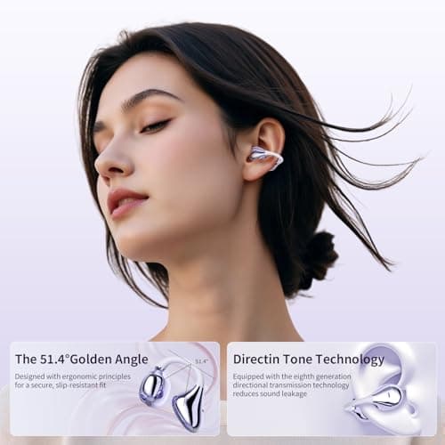 TANALAZ Open Ear Earbuds I5, Bluetooth 6.0 Headphones for Gym & Running, IPX5 Sweatproof, 36H Playtime, Secure Clip-On Fit for Work & Sports (6-Midnight Purple) - Thumbnail 2