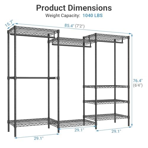 VIPEK V5 Plus Large Portable Closet Rack Freestanding Wardrobe Closet, Multi-Functional Clothes Rack Heavy Duty Metal Clothing Rack for Hanging Clothes, 85.4" L x 15.7" W x 76.4" H, Black - Thumbnail 6