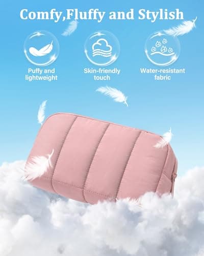 oscaurt 2 Pcs Makeup Bag Travel Toiletry Bag for Women Puffy Padded Cosmetic Pouch Purse Wide-open Makeup Organizer Case Travel Essentials - Thumbnail 3