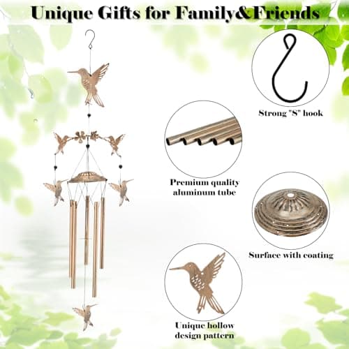 Wind Chimes for Outside Garden Decor - Hummingbird for Mom, Birthday Gifts for Women, Memorial Gifts, Housewarming Gifts, Yard or Patio Deals - Thumbnail 4
