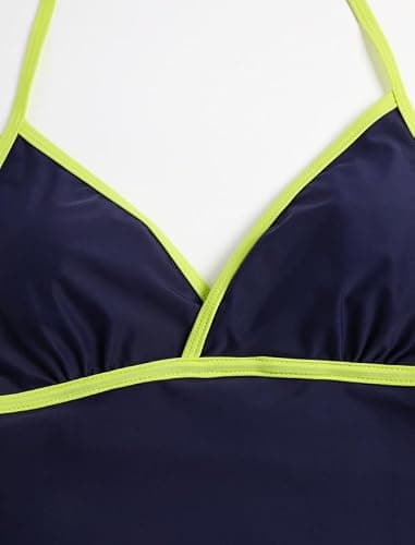 Jillumi Women's Halter Tankini Swimsuits V Neck Cute Tie Side Thong Bikini Swimsuits 2 Piece Bathing Suits Navy M - Thumbnail 5