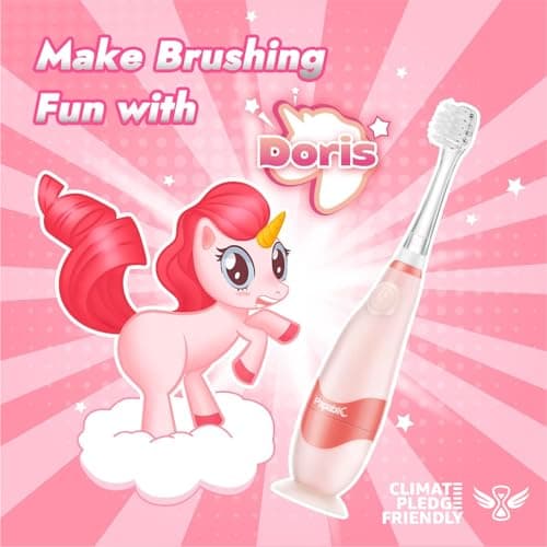 Papablic Toddler Sonic Electric Toothbrush Kids for Ages 1-3 Years, Baby Electric Toothbrush with Cute Unicorn Cover and Smart LED Timer, 4 Brush Heads (Doris) - Thumbnail 2