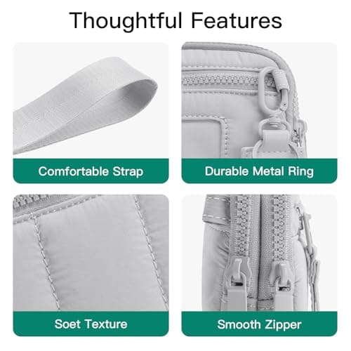 Gitus Puffy Cross Body Purse for Women Wristlet Wallet with RFID Blocking Quilted Crossbody Cell Phone Organizer Birthday Gifts for Women (Light Gray) - Thumbnail 5
