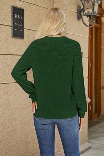 QIANSIQIANBO Women's Cable Knit Sweaters Oversized Crewneck Sweater Long Sleeve Cozy Pullover Top Business Casual Fall Clothes (L) Green - Thumbnail 4