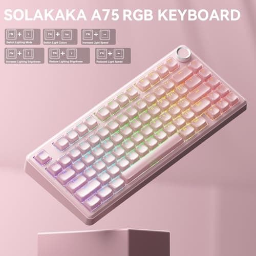 SOLAKAKA A75 Wireless Gaming Keyboard with Multifunction Knob, BT5.0/2.4GHz/USB-C, 75% Mechanical Keyboard, Hot-Swappable, Gasket Creamy Keyboard with RGB Backlit, Crystal Keycaps, for PC/Mac/PC - Thumbnail 6