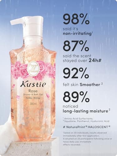 Kustie Rose Floral Body Wash with Real Petals – Botanical Shower Gel with Rose Water & Rose Oil, Luxury Spa Gentle Cleanser for Soft Silky Skin, 12.8 fl oz - Thumbnail 5