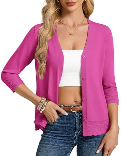 GRACE KARIN Women's 3/4 Sleeve Button Down Cardigans V Neck Classic Sweater Womens Knit Cardigan Sweaters(Hot Pink,xx-Large) - Image 1