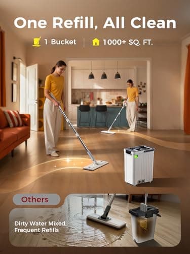 ADICOM Mop and Bucket Set | Auto-Spray Cleaning | Dirty Water Separation Keep Water Fresh | Flat Mop & Bucket with Wringer | 3x Washable Pads | High-efficiency Cleaning for All Floors Tile Wall Window - Thumbnail 4