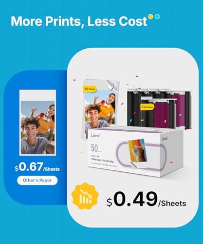 Liene Pearl N200 Pro Portable AI Photo Printer, Instant Mini Picture Printer for iPhone Smartphone, Thermal Dye Sublimation, Bluetooth Sticker Maker 50 Sheets 2x3 Adhesive Paper & 5 Cartridges, Gold - Thumbnail 2