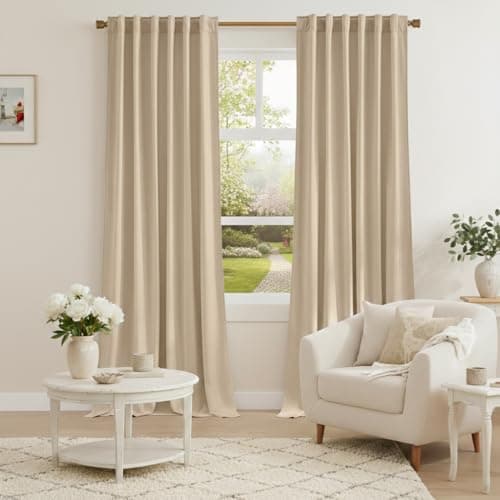NICETOWN Beige Room Darkening Curtains for Backdrops, Thermal Insulated Noise Reducing Velvet Curtains for Film, Extra Long Window Curtains for Large Door Windows (2 Panels, 52" Wide x 134" Long) - Image 1