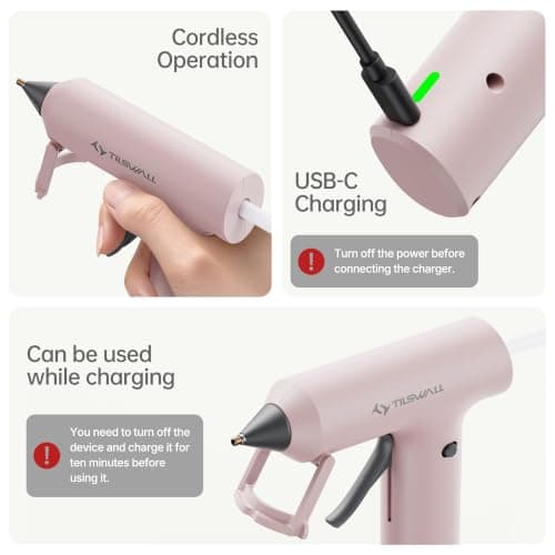 Tilswall Cordless Hot Glue Gun, Fast Preheating, Glue Gun and Sticks Set with 2Ah USB-C Rechargeable, 20 Premium Glue Sticks, Compact Size Ideal for Crafts, DIY Making, Repairs Pink - Thumbnail 4