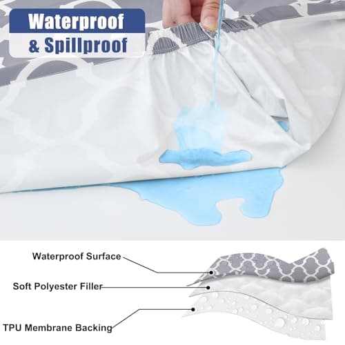 Smiry 2 Pack Rectangle Table Cloth 6 Foot, Waterproof Elastic Fitted Tablecloths, Windproof Washable Polyester Table Cover for Picnic, Camping, Outdoor (Grey, 30"x72") - Thumbnail 2