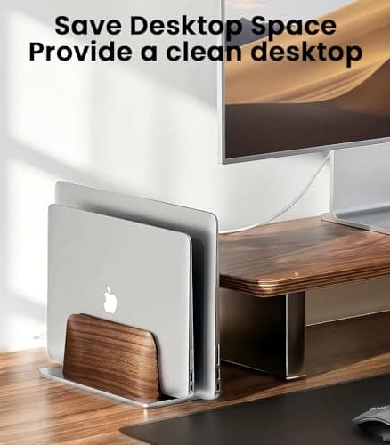 LOXP 𝟮𝟬𝟮𝟲 𝗨𝗽𝗴𝗿𝗮𝗱𝗲𝗱 Aluminum Vertical Laptop Stand, [Black Cedar Wood Dual-Slot], Desktop Adjustable MacBook Stand, Adjustable Base, for MacBook Pro/Air, (up to 17.3-inch Gaming laptops) - Thumbnail 2