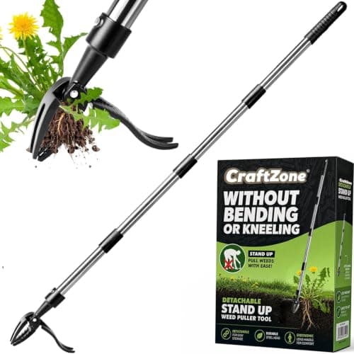 Weed Puller Long Handle Foot Platform Design 4-Claw Steel Head & Removable 3-section pole Garden Tools-Easily Remove Weeds Without Bending or Kneeling Stand Up Weed Puller Tool with Wooden (4 section)