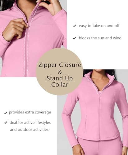 BRXL Womens Workout Jackets Full Zip Slim Fit Yoga Jacket Gym Track Jackets No Thumb Holes with Pockets Pink XXL - Thumbnail 4