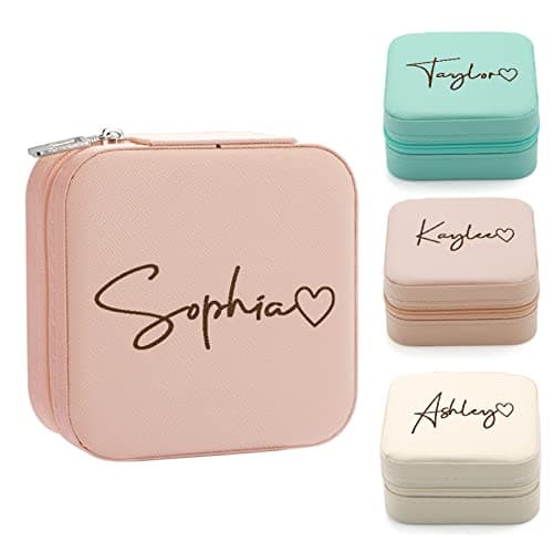 Yofair Ships Next Day, Personalized Jewelry Box Stocking Stuffers for Teen Girls Custom Travel Jewelry Case Gifts for Teen Girl Trendy Stuff Ring Box Birthday Christmas Gifts for Women - Image 1