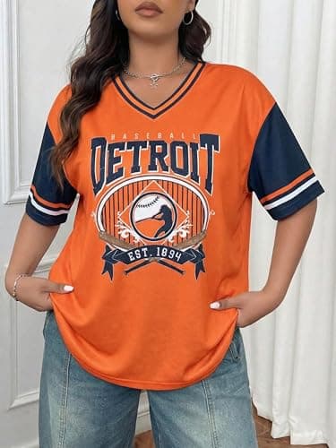 Baseball Jersey Shirts for Women - Baseball Detroitv T-Shirts Funny Game Day Fan Clothes Tops Orange - Thumbnail 3