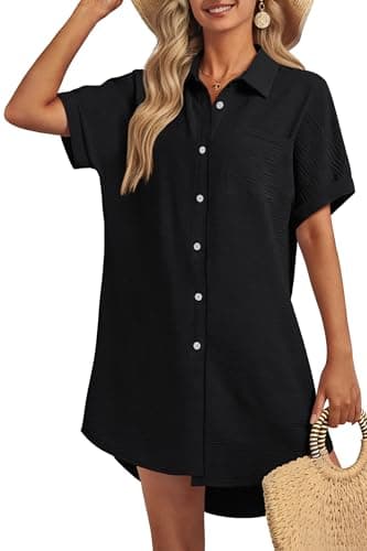 GKBK Women Swimsuit Coverup Shirt Dress Button Down Bathing Suit Cover Up Beachwear Black S - Image 1