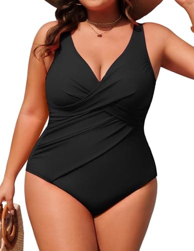 Hanna Nikole Women Tummy Control One Piece Swimsuit,V-Neck Bathing Suit,High Coverage Swimsuit for Summer Vacations Black 16W - Image 1