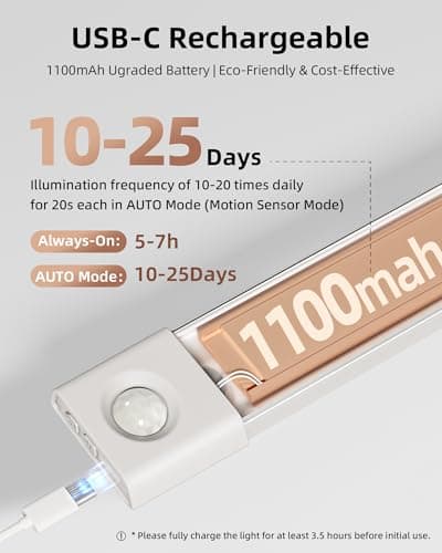 EZVALO Under Cabinet Lighting, Wireless Closet Lights, 50 LED Rechargeable Motion Sensor Light, Dimmable, 3 Color Temperatures, 11.8 inch Counter lights for Kitchen, Pantry, Bedroom, Wardrobe (3 Pack) - Thumbnail 5