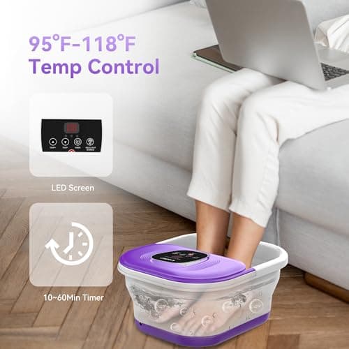 CuPiLo Foot Spa Bath Massager with Heat, Collapsible Foot Massager Spa Soaking Tub with Bubbles, Red Light, Pumice Stone, Shiatsu Massage Rollers, Pedicure Foot Spa for Relaxation, Gifts(Purple) - Thumbnail 3