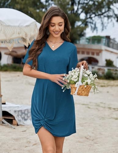 AI'MAGE Bathing Suit Coverup Short Sleeve Swimsuit Cover Ups Casual Bikini Swimwear Beach Cover Up Dress Blue - Thumbnail 2